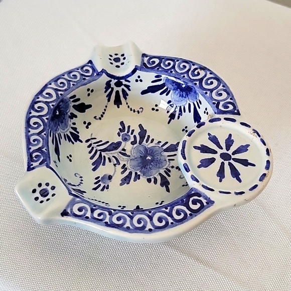 Ashtray Delfts Blue Netherlands Holland Cobalt Blue Floral Pottery - Picture 1 of 10